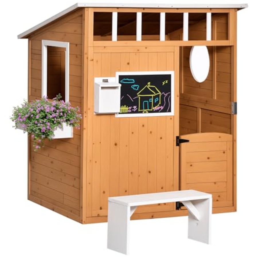 Kids Outdoor Bench - Çocuklar İçin Çalışan Kapılı, Sarı Kaplamalı,