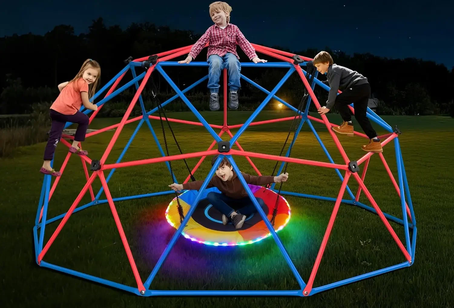 Kids Outdoor Climbing Dome - Hapfan Tırmanma Kubbesi Salıncak Seti, LED'li