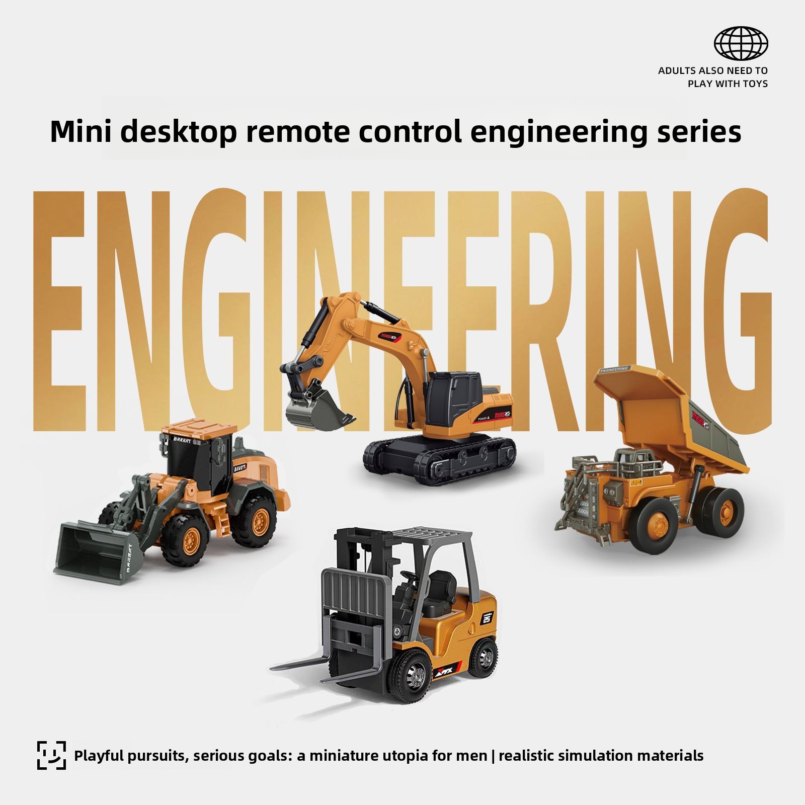 Kids Outdoor Digger - 1:64 Metal RC Mühendislik Araba Seti,