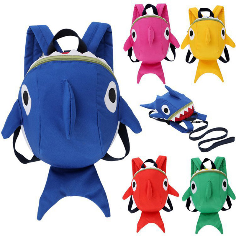 Kids Outdoor Backpack - 1 adet komik karikatür köpekbalığı sırt